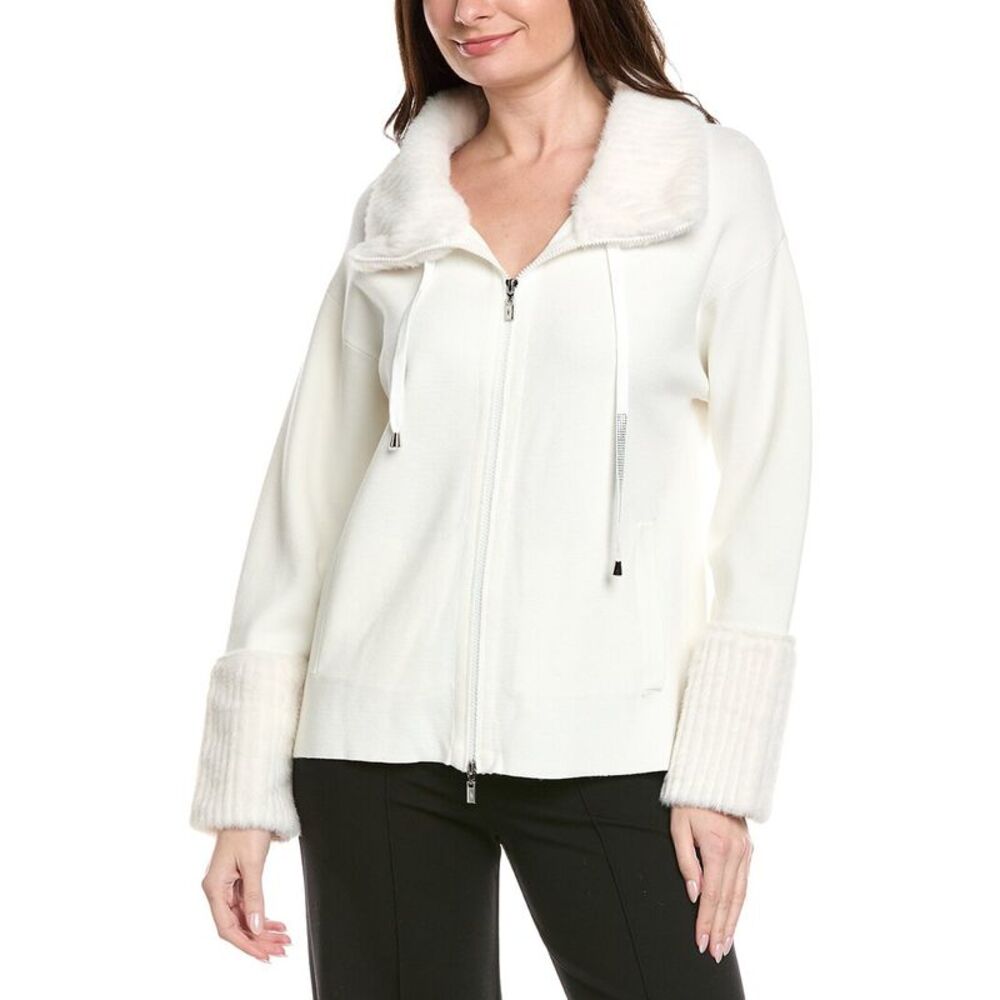 Joseph Ribkoff Womens  Faux Fur Trim Zip Jacket, White